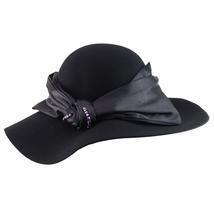 Trendy Apparel Shop Women&#39;s Wool Felt Floppy Hat with Satin Ribbon Band - Black - £48.60 GBP+