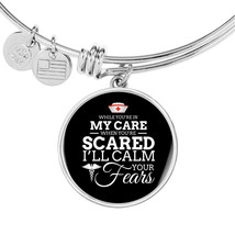 While You&#39;Re In My CAre Nurse Circle Pendant Bangle Stainless Steel or 18k Gold - £35.46 GBP+