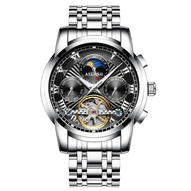  Men&#39;s     Tourbillon Automatic Mechanical Watch  Men Moon Phase Skeleton Male C - £40.33 GBP