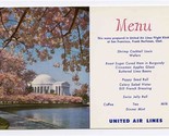United Airlines Menu Postcard Cherry Blossoms &amp; Jefferson Memorial Washi... - $17.80