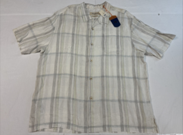 *NWT*Tommy Baham Shirt Mens XL White Plaid 100% Linen Short Sleeve Butto... - $524.09 MXN
