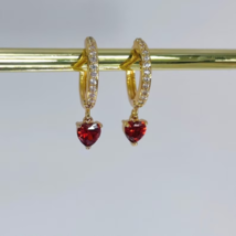 Red Ruby Heart Cut Stone Huggie Earrings, 14k gold earrings, gift for her - £730.28 GBP
