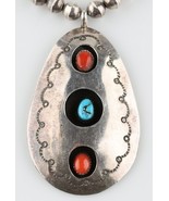 Argent Navajo Ombre Boîte Pendentif W/ Turquoise Et Corail Cabochons &amp; P... - €678,59 EUR