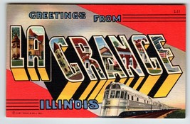 Greetings From La Grange Illinois Large Letter Linen Postcard Railroad T... - $20.43