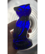 Vintage Mosser Glass Cobalt Blue Horned Owl 4&quot; Decorative BIG EYES - $25.74