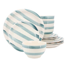 Gibson Home Kenwood Shores Blue Stripe 12-Piece Stoneware Dinnerware Set - €53,42 EUR