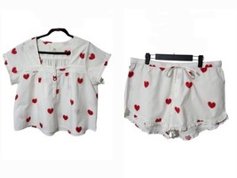 Print Fresh Anthropologie Queen of Hearts Pajama Set L Organic Cotton Wh... - $75.95