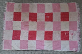Vintage Hand Towel No Tags Pink Red White Squares 27"x18" Well Used Coll... - $10.99