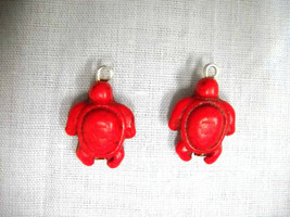 New Honu Sea Turtle True Red Color Howlite Dangling 2 Sided Charm Drop Earrings - £3.98 GBP