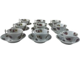 9 Antique Hand Painted Soft Paste Floral Porcelain Tea Cup Saucers Hand ... - £89.68 GBP