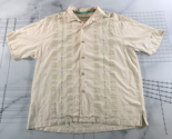 Tommy Bahama Button Down Shirt Mens XL Cream Silk Cotton Original Fit Camp - $20.32