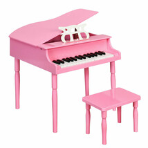 30-Key Wood Toy Kids Grand Piano with Bench &amp; Music Rack-Pink - Color: Pink - $2,739.88 MXN
