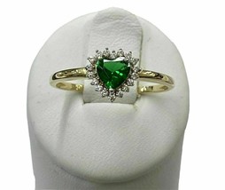2.00Ct Heart Cut Green Emerald Halo Engagement Ring 14K Yellow Gold Finish - £87.99 GBP