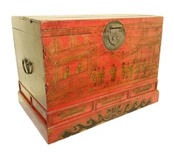Antique Chinese Hand Painted Trunk (3416), Red Lacquer, Circa 1800-1849 - £1,031.90 GBP