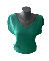 Women&#39;s Teal Short Sleeve Shirt Blouse Skies Are Blue Slit Back Size Med... - £14.20 GBP