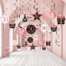 50th Birthday Party Rose Gold Hanging Swirls Ceiling Decorations 30 Count NEW - £13.78 GBP