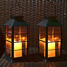 LED Solar Lantern - Outdoor Hanging Solar Lights Waterproof Flickering Flame Can - £40.15 GBP