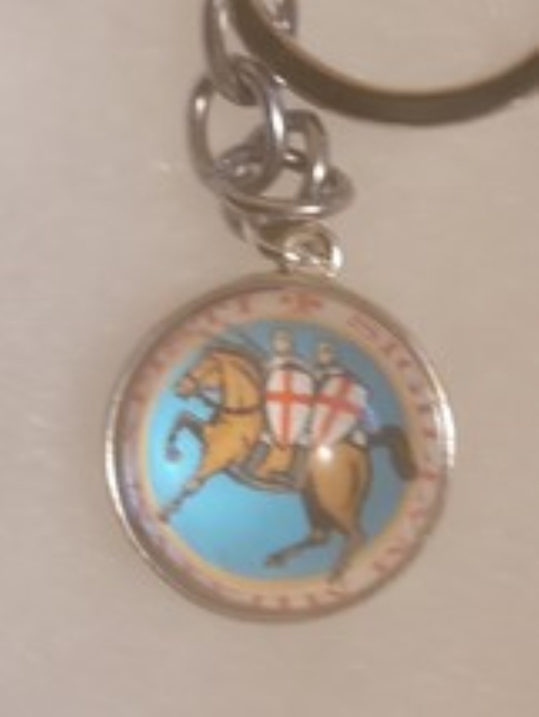 Knights templar classic two knights on horse sky blue circle globe pendant key  large 