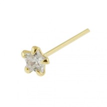 3mm Star Five Claw Prong CZ 9K Yellow Gold Jeweled 10mm Straight Nose Stud 22G - £38.86 GBP