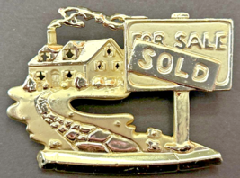 AJC Gold Tone Realtor For Sale Sold House Pin Brooch PB74 - £10.21 GBP