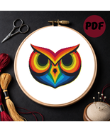 Owl face made of colored lines - Cross stitch pattern PDF - Instant down... - $5.00