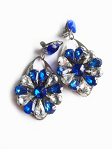 Blue Floral Earrings, Big Flower Earrings, Blue Earrings, Round Earrings, Clip  - £17.58 GBP+