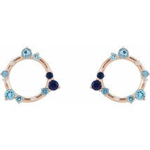 14k Rose Gold Blue Multi-Gemstone and Diamond Circle Earrings - £821.57 GBP