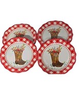 Four (4) Pioneer Woman ~ Gingham Edge w/COWGIRL BOOT ~ 7&quot; Stoneware Plates - $731.12 MXN