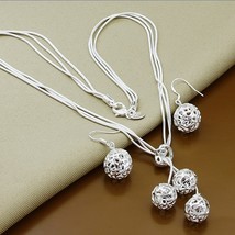 New Fashion 925 Jewelry Sets Silver Round Ball Necklace Earrings Set For Women B - £15.52 GBP
