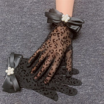 Women Lady Black Lace Beads Short Gloves Gothic Bride Day Of The Dead Mittens  - £11.19 GBP
