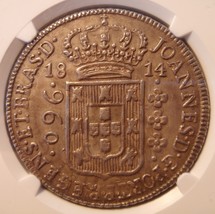 1814B Brazil Silver 960 Reis Counterstruck on 8 Reales NGC AU53! - $399.99