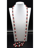 Vtg Red White &amp; Blue Opera Flapper Length Beaded Necklace 50&quot; Gold Tone ... - $42.08 CAD