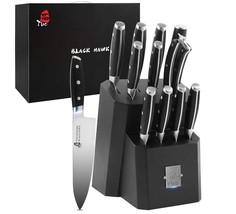 Tuo 12 Pcs Knife Set W Wooden Block (Black Hawk Series) - German Steel - £94.17 GBP