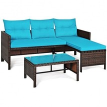 3 Pieces Patio Wicker Rattan Sofa Set-Turquoise - Color: Turquoise - $5,942.51 MXN