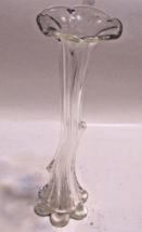 Vintage Twisted Elephant Foot Clear Glass Flower Bud Vase Tall Stretch 12&quot; - £13.23 GBP