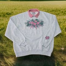 Morning Sun Vintage Sweatshirt Womens Size Large Gray Cottagecore Pink F... - $29.70