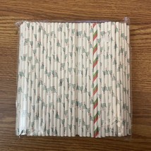 180+ Bulk Packed Paper Straws Christmas Tree Red Green Stripe Print Disposable - £9.49 GBP