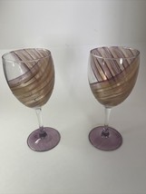 Vintage Raspberry/Amber Swirl Glass Wine Glasses 7.25” Tall MCM Set of 2 - £20.91 GBP