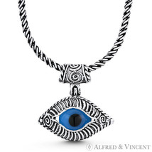 Evil Eye Glass Bead Charm Turkish Greek Pendant in Oxidized .925 Sterling Silver - £19.13 GBP+