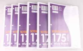 6 Pack of Norcom Notebook paper, wide ruled, 175 sheets - Back To School - £6.25 GBP