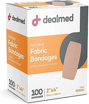 Dealmed Fabric Flexible Adhesive Bandages – 2&quot;x4&quot; 100 Count (1 Pack)  - £10.21 GBP