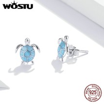 Wostu New Arrival Earrings 925 Silver Blue Turtle CZ Light Stud Earrings for Wom - $23.50
