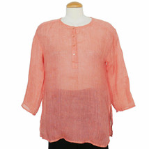 Eileen Fisher Peony Pink Pinstriped Linen Gauze Henley Top Xs - £87.92 GBP