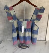 Outerknown Astrid Top Blue Pink Striped Swing Organic Cotton Women's Lar... - $22.32