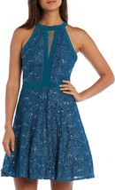 Morgan Junior A Line Sequin Floral Lace Dress Color Oasis Size 3/4 - £39.29 GBP