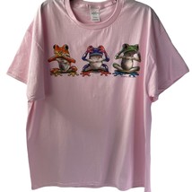 T Shirt See Speak Hear No Evil Frogs Adult XL Pink Cotton - £11.20 GBP