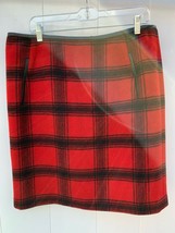 Talbots Womens Sz14 Skirt Red Black Plaid Wool Blend Pleather Trim NWOT - £19.08 GBP