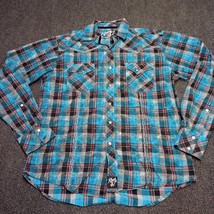 Wrangler Rock 47 Western Snap Shirt Adult Large Blue Plaid VERY NICE - £29.13 GBP