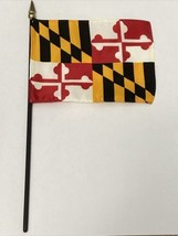 New Maryland State Mini Desk Flag - Black Wood Stick Gold Top 4” X 6” - £6.32 GBP