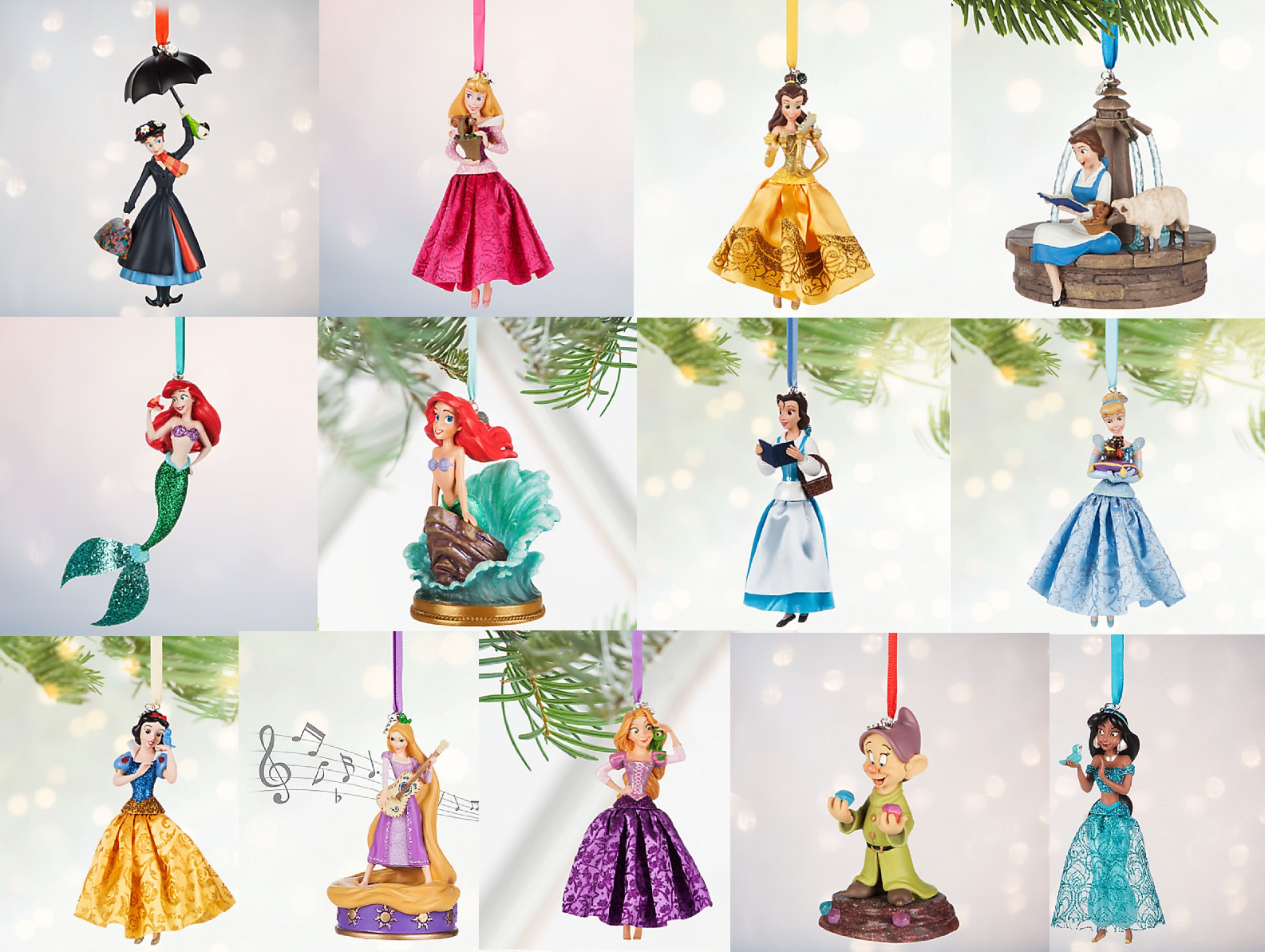 Primary image for Disney Store Christmas Ornament Belle Aurora Jasmine Snow White 2016
